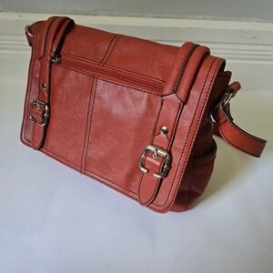 Relic Crossbody Bag Burnt Orange Leather Satchel Purse Buckle Accents Boho